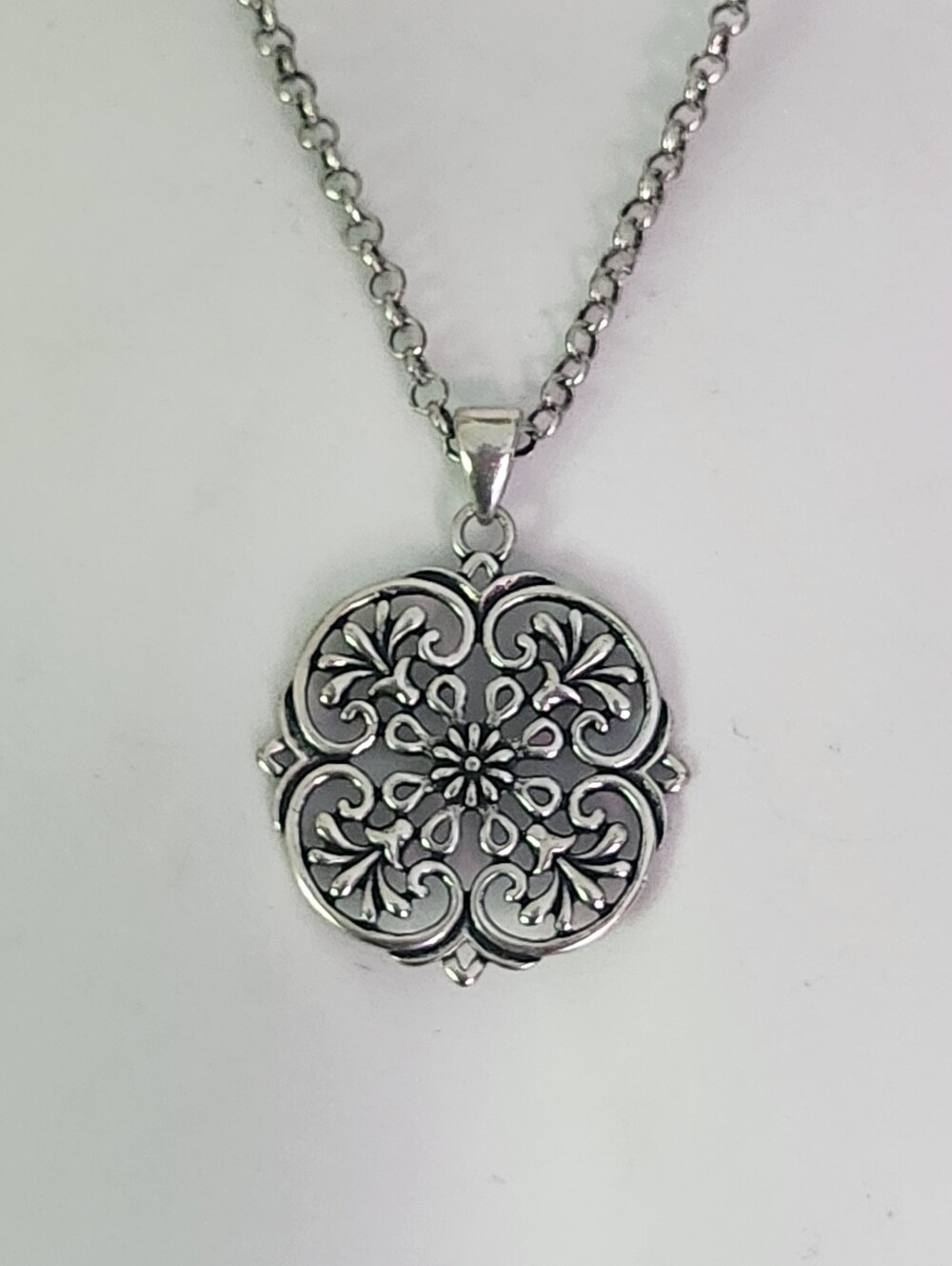 Crown Sterling-Style Silver Filigree Pendant Necklace - Silver Tone